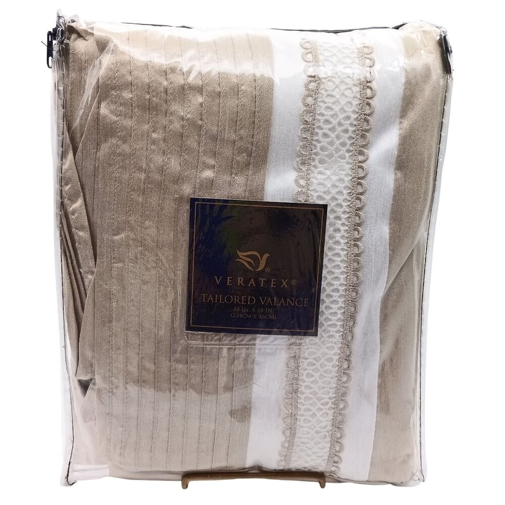 Veratex Tan and White Drapery, Olivea Tailored Valance, Elegant Vintage NIP Home
